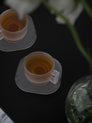 ARNO GLASS CUP AND SAUCER FROSTED 2 SET+ DISPENSER FOR 2