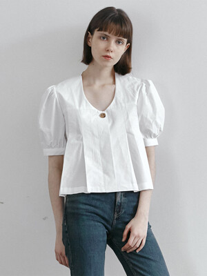 U neck Pleats blouse(Off white)