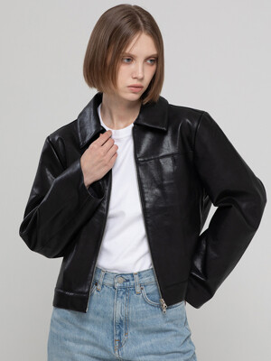Leather zipper jacket_Black
