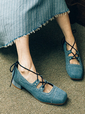 METAL DOT lace-up loafers (upcycling denim)