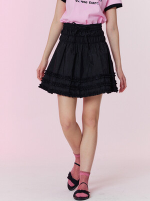 Shining shirring mini skirt_Black