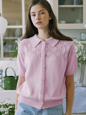 Crochet Collar Cardigan - Pink