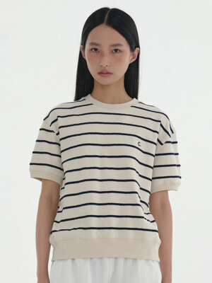 [24SS clove] Stripe Sweat T-Shirt (Cream)