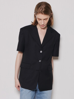 Summer Wool Short Sleeve Jacket_Black