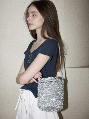 No.214 / Lily Metallic Crochet Bucket Bag _ Silver