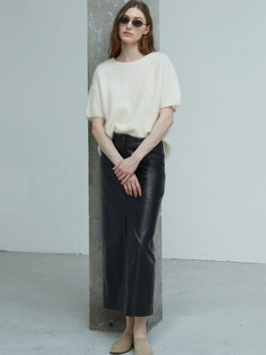 Italian nappa Lambskin Slit Long Skirt_Black
