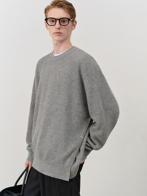 UNISEX BUTTONED CREWNECK SWEATER MELANGE GREY_M_UDSW4C107G2