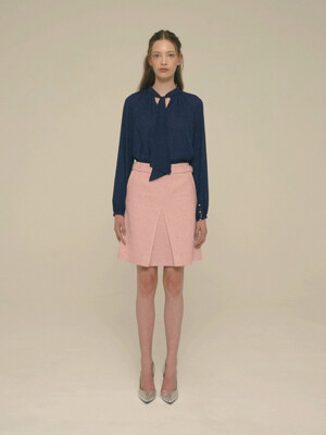 Crystal-Button Tweed Skirt_Shell Pink