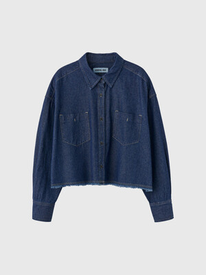 데님 워싱 세미 크롭 셔츠 [NAVY] / WBE1L03504