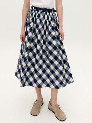 BOROMWAT Flared skirt (Navy check)