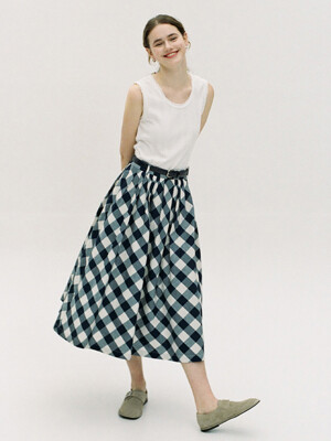 BOROMWAT Flared skirt (Navy check)