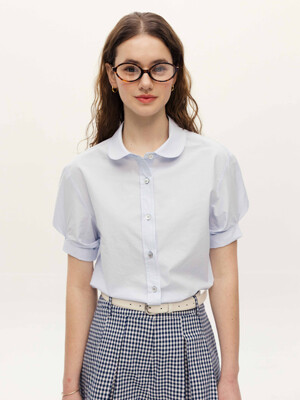 알스 라운드 카라 반팔 셔츠 (White/Light blue)