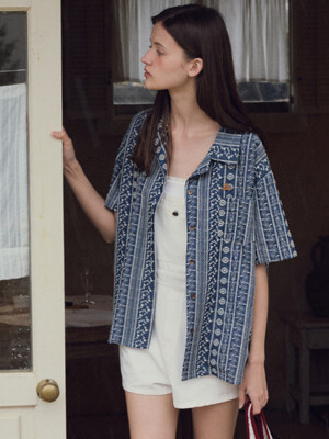 Ethnic half shirt_French blue(O25-SH02)