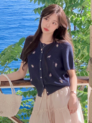 [단독] G Blossom Linen Cardigan_Navy
