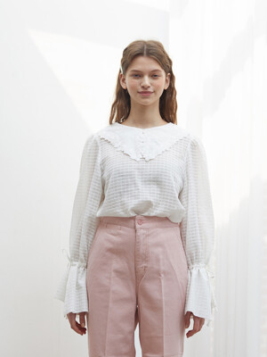 LACE COLLAR SEE-THROUGH BLOUSE_WH