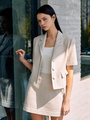 Tweed Crop Half Sleeve Jacket