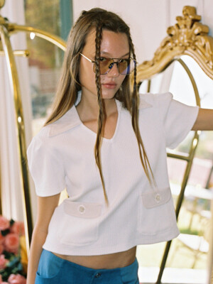 CAT SOLID LEATHER COLLAR TOP_IVORY
