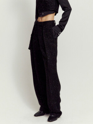 Tweed One Tuck Pants - Black