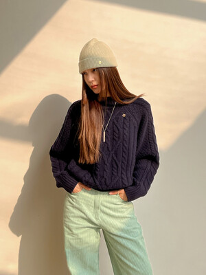 Cable Wool Knit_Navy