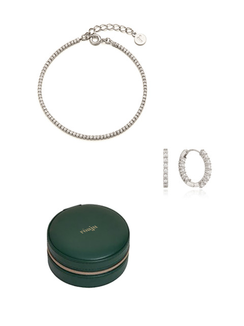 주얼리,주얼리 - 로아주 (ROAJU) - [GIFT SET]slim tennis bracelet  & clear shine onetouch earring