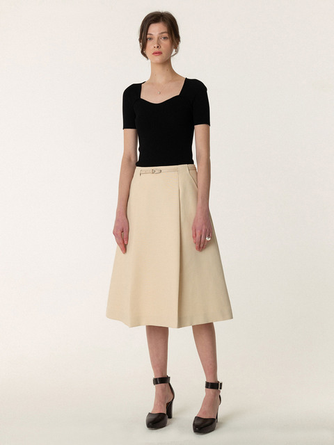 스커트 - 킨더살몬 (KINDERSALMON) - SS23 Minimal Pleats Belted Skirt Vanila