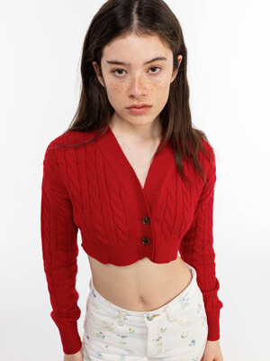 CABLE CROP KNIT CARDIGAN_RED