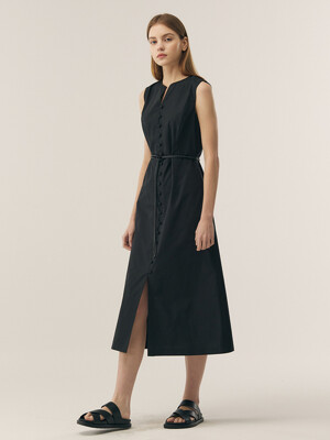 [COTTON] Button Point Belted Dress