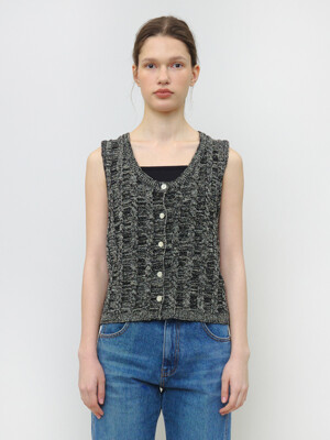 Twist Button Vest (Melange Black)