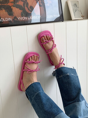 m6181 ribbon stap sandle 리본 스트랩 샌들 _pink