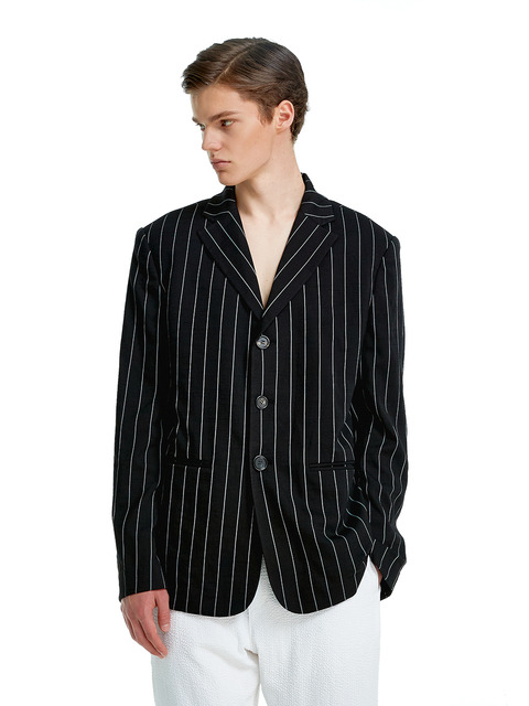 아우터 - 더발론 맨 (Theballon MEN) - STRIPE 3 BUTTON JAKCET-BLACK