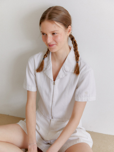 아우터,데님 - 워머스트치엘로 (W.CIELO) - open zipper short sleeve jacket Ivory