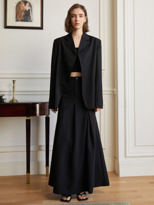 YY_Black pleated suit skirt