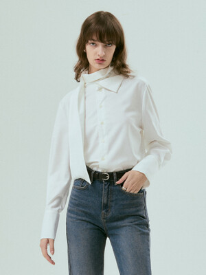 Scarf collar blouse (WHITE)