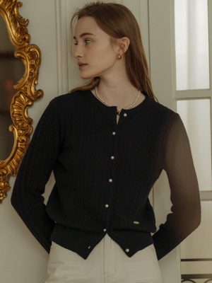 Cashmere pearl button cable cardigan(Black)
