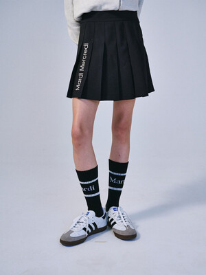 PLEATS MINI SKIRT LOGO NEEDLEWORK_BLACK BEIGE