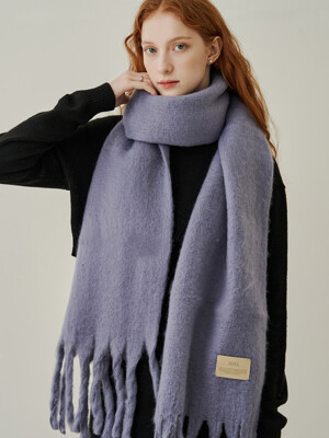 Simple patch wool long muffler - lavendergrey