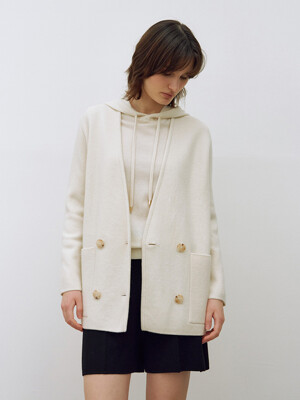 Double Breasted Pocket Knit Cardigan Ivory