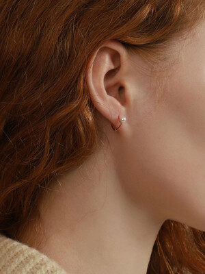 Romantic Mini Single Pearl Setting Rosegold Huggie Silver 925 Earrings PS142E