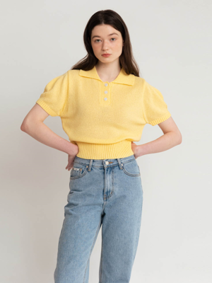 A ROUND SLEEVE COLLAR KNIT_YELLOW
