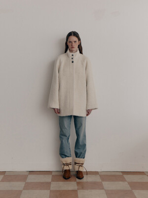 Boucle High-Collar Half Coat