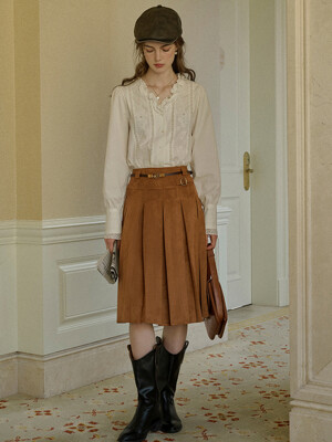 SR_Suede pleated vintage skirt