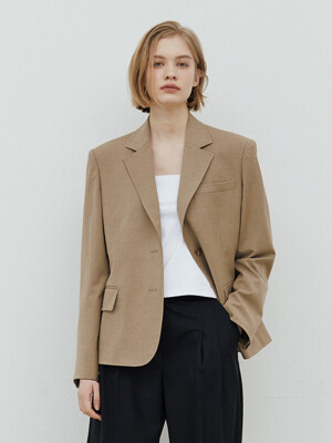 Semi Overfit Wool Stretch Tailored Jacket_Beige