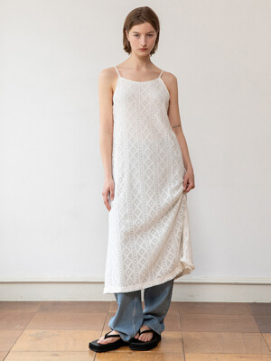 Lace sleeveless dress_White