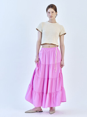 TIERED LONG SKIRT - PINK