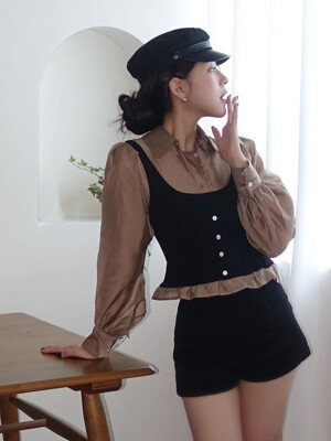 PINTUCK BUSTIER SHIRT_TT4W102BK