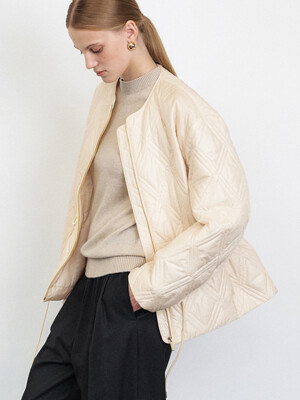 COLLARLESS QUILTED PADDING JACKET [CREAM][BLACK]