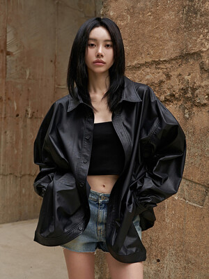 24FW leather tuck boxy shirt