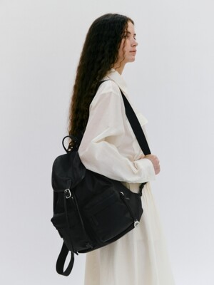 double pocket nylon backpack - black (L)