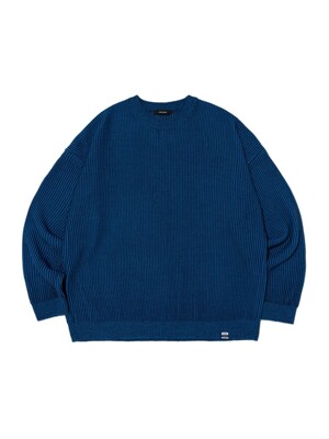 PEELING TWO-TONE OVER ROUND KNIT (BLUE)
