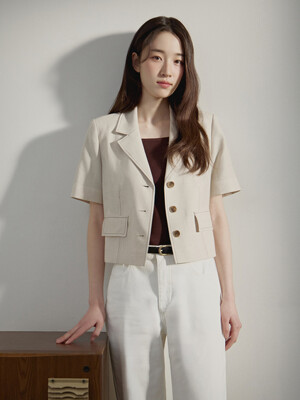 [COUTURE]스티치 크롭 반팔 자켓_2colors